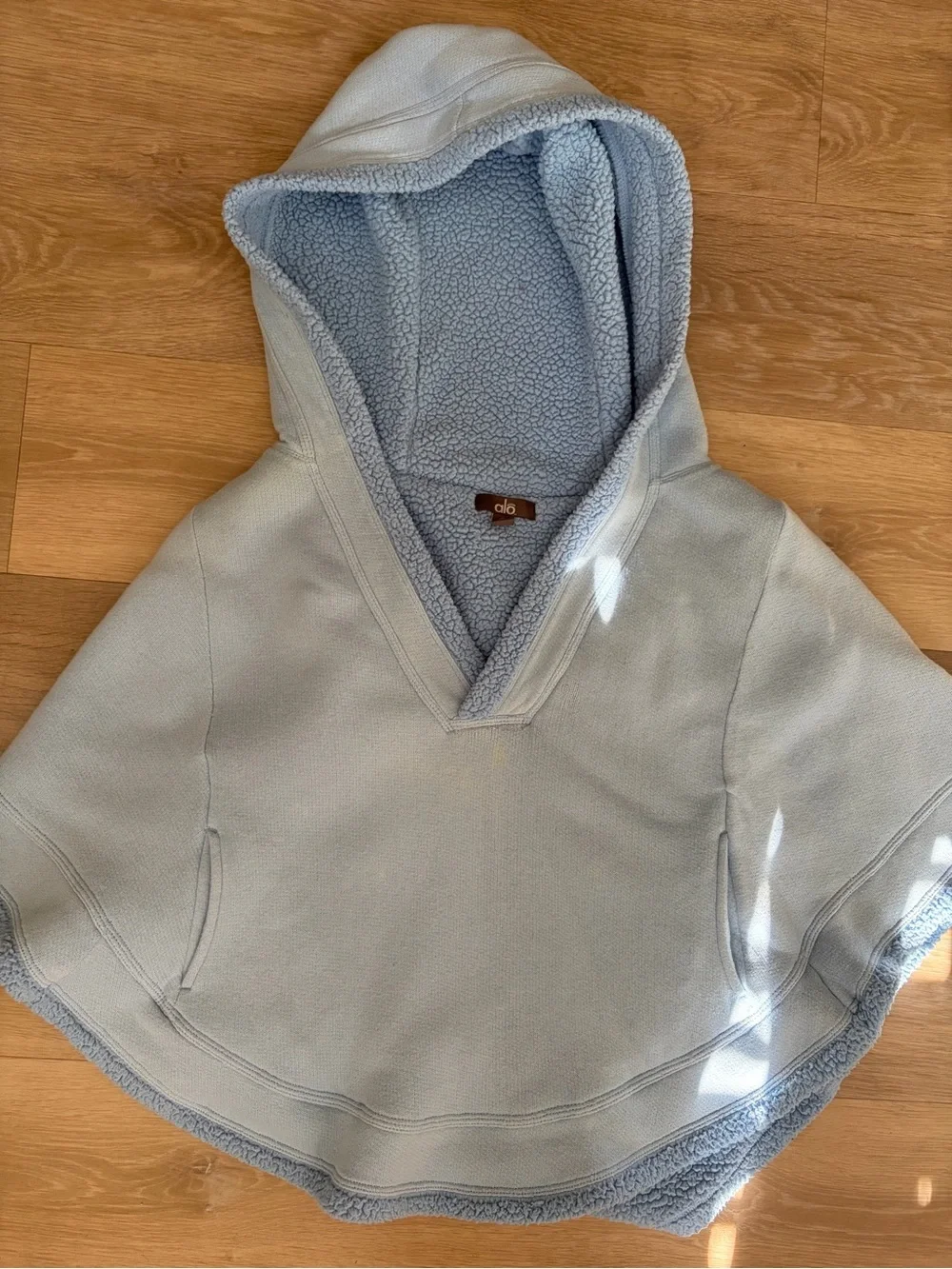Alo Light Blue Sherpa Lined Hooded Poncho